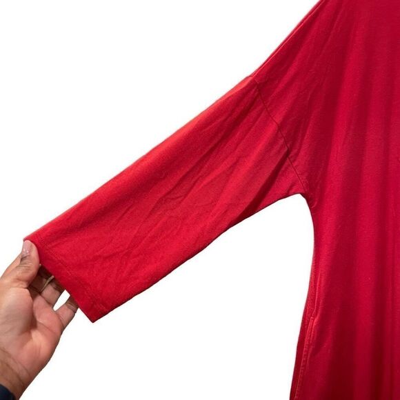 Jason by Comfy USA Dress Womens M Red Mini 3/4 Sleeve Balloon Hem Lagenlook Flow - Picture 5 of 9